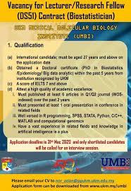 Isec research assistant notification 2021 is open and inviting application for the posts of 04 research assistant & field investigator vacancy from graduate, m.a pass candidates interested in sarkari result isec research assistant online application can apply before 06 january 2021. Vacancies Lecturer Research Fellow Ukm Medical Molecular Biology Institute