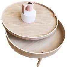 The dark brown finish add depth to its wooden texture, showcasing a great piece of artistry. Chic Round Wood Storage Coffee Table Natural Rotating Accent Table Midcentury Coffee Tables By Popicorns E Commerce Co Houzz