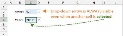 drop down list arrow always visible in excel