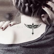 25 cross back tattoos of all sizes tattoozza. Waterproof Temporary Tattoo Stickers Cross Angel Wing Fake Tatto Flash Tatoo Tatouage Neck Hand Back Foot For Girl Women Men Kid Temporary Tattoos Aliexpress