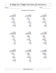 4 digit by 2 digit long division with remainders and steps shown on answer key a