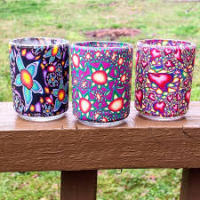 Cut out a paper angel/star/tree and stick on the front. Covered Votive Candle Glass Looks Like Stained Glass Rts Madlandia