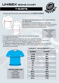 T Shirt Sizing Chart Anatomic Custom Sportswear