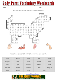 Human body parts vocabulary with list. Body Parts Vocabulary Wordsearch