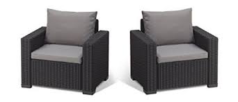 Read full specifications read reviews. Allibert By Keter California Armchair Duo Rattan Outdoor Garden Furniture Set Graphite With Grey Cushions 189 99 Best Price