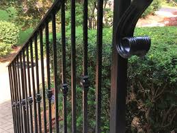 The wrought iron is usually more decorative than aluminum railings, making it perfect for victorian and other very decorative homes. Traditional Wrought Iron Porch Railing Great Lakes Metal Fabrication