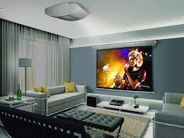 Drop Down Screens Can Turn Any Living Family Room Onto A Theater And Then Hide Away Living Room Windows Living Room Design Modern Projector Screen Living Room