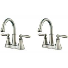 Emil price and william pfister, founders of pfister, started small by producing garden faucets over a hundred years ago. Pfister Courant 4 In Centerset 2 Handle Bathroom Faucet In Brushed Nickel 2 Pack Combo Lf048cokkcmb The Home Depot