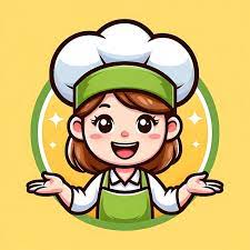Una ilustración de dibujos animados de una cocinera con un delantal que  dice 