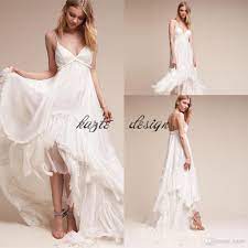 Ivory Summer Beach Bridal Gowns Spaghetti Straps Boho Wedding Dress 2018 New Arrival Bohemian High Low Style Che Wedding Boho Brautkleid Lange Armel Brautkleid