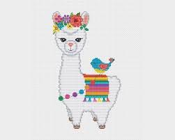 Llama With Flower Wreath Cross Stitch Pattern Lama With Bird Etsy Cross Stitch Needlepoint Patterns Cute Cross Stitch