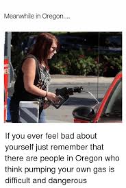 Meanwhile In Oregon If You Ever Feel Bad About Yourself Just Remember That There Are People In Oregon Who Think Pumping Your Own Gas Is Difficult And Dangerous Bad Meme On