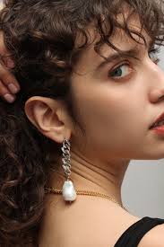 Silver Chain Baroque Pearl Dangle Earrings
