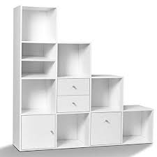Idmarket Meuble De Rangement Escalier 4 Niveaux Bois Blanc Avec Porte Et Tiroirs Meuble Rangement Rangement Escalier Rangement