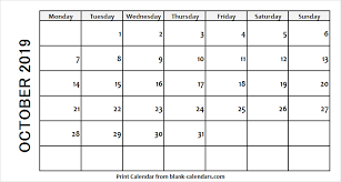 Printable Calendar October 2019 Template Printable Calendar Yearly Calendar Template Calendar 2019 Printable