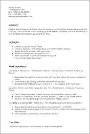 1 General Warehouse Worker Resume Templates Try Them Now Myperfectresume