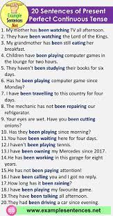 20 Sentences Of Present Perfect Continuous Tense Examples 20 Sentences In Present Perfect Continu Learn English Words English Vocabulary Words Present Perfect