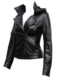 Womens Ladies Hooded Black Leather Biker Jacket Designer Look Size 8 20 3x Large 18 Absy Http Www A Black Leather Biker Jacket Jackets Leather Biker Jacket