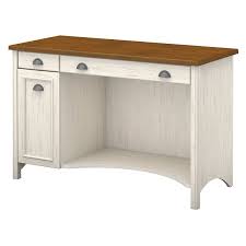 The antique white finish brings simplicity, while the intricate design on the sides provides an elegant feel. Bush Furniture Fairview Computer Desk With Drawers In Antique White Wc53218 03