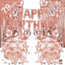 Looking for 75th birthday party decorations? Buy Upgraded Birthday Decorations 79 Pcs Rose Gold Birthday Party Decorations Party Supplies Confetti Balloons With Happy Birthday Banner Foil Fringe Curtains For Woman Mom Girl 16th 18th 21st 30th 50th Online At