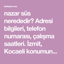 Nazar Sus Nerededir Adresi Bilgileri Telefon Numarasi Calisma Saatleri Izmit Kocaeli Konumunda Bulunan Nazar Sus Hakkinda Ayrintili Bil Bilgi Sus Iletisim