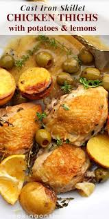 Crispy Chicken Thighs With Lemon Potatoes And Olives Recipe Braised Chicken Recipes Skillet Chicken Thighs Chicken Dinner