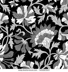 Black And White Floral Fabric Seamless Black And White Flowers Lace Pattern Black And White Flowers Block Printing Fabric Flora Vector