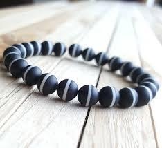 8mm White Line Bracelet Agate Stone Matte Black Onyx Etsy In 2020 Mens Beaded Bracelets Bracelets For Men Black Agate Bracelet
