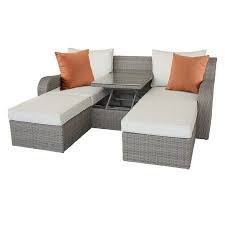 Acme Furniture Salena Wicker 3 Piece Patio Sofa Set With Pop Up Center Table And Ottomans Walmart Com In 2020 Patio Sofa Set Wicker Patio Sectional Patio Sectional