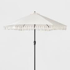 Black And White Umbrella Outdoor 9 Round Fringed Patio Umbrella Linen Black Pole Opalhouse Patio Umbrella Boho Patio Patio