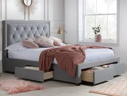 Dhp dakota upholstered platform white double bed with drawers. Woodbury Grey Velvet Fabric 4 Drawer Storage Bed