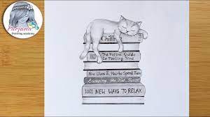 We divide this circle in half; How To Draw A Cat Sleeping On The Books Step By Step Pencil Sketch For Beginners Youtube