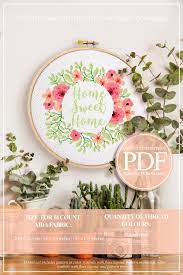 Floral Wreath Cross Stitch Pattern Home Sweet Home Cross Etsy Cross Stitch Flowers Stitch Patterns Cross Stitch Patterns