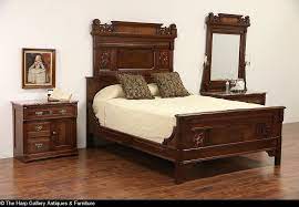Victorian Eastlake 1880 S Queen Size 3 Pc Walnut Burl Bedroom Set Marble Tops Eastlake Furniture Bedroom Set Victorian Furniture
