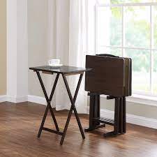 5 piece tv tray table set. Amazon Com Brown 5 Piece Folding Tv Tray Table Set 4 Trays 1 Stand Kitchen Dining