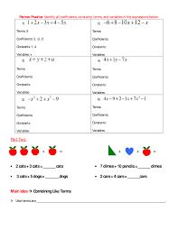 Combining Like Terms Notes Docx Combining Like Terms Like Terms Verbal Phrases