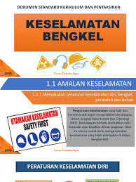 3.1 tanggungjawab penyelia makmal / bengkel 3.2 tanggungjawab kakitangan akademik di makmal / bengkel 3.3 asas tindakan selamat memasuki bengkel dan makmal 3.3.1 peraturan keselamatan di bengkel dan makmal 3.4 warna papan tanda keselamatan 3.5 alat perlindung diri (ppe) 3.6 prosedur operasian piawai (sop) 3.7 penyelenggaraan peralatan Nota 1 Peraturan Keselamatan Diri Bengkel Peralatan Dan Bahan