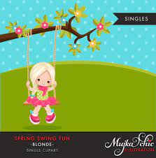Spring Clipart Girl Playing Outdoors Swing Cute Little Girl Character Playing Outdoors Swinging Beautiful Spring Tree Clip Art Spring Clipart Spring Tree