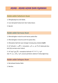 Ketika azan dilaungkan, kita sebagai umat islam dianjurkan agar meninggalkan segala aktiviti yang sedang dilakukan serta dalam masa yang sama perlulah menjawab azan sebagai satu bentuk penghormatan. Nota Th 4 Azan Dan Iqamah