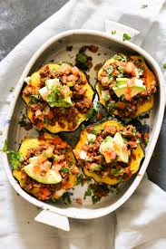 Beef Enchilada Stuffed Acorn Squash The Defined Dish Recipe Acorn Squash Recipes Beef Enchiladas Ground Beef Recipes