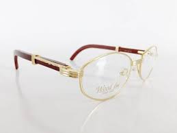 Men Cartier Style Eyeglasses Gold Frame Brown Wood Glasses Woodline Eyewear Vintage Wood Glasses Vintage Frames New Gold Frame Vintage Frames Metal Frame