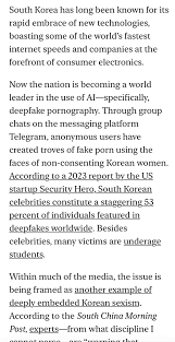 Richard Hanania on X: An estimated 53% of deep fake porn features K-Pop  stars. One analyst argues that Korea banning pornography is what has made  it into a deep fake superpower. t.cobGD3hhnOIU 