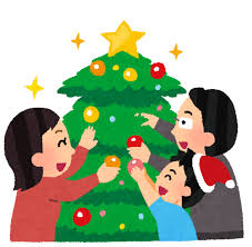 クリスマスツリーを飾り付ける家族のイラスト | かわいいフリー素材集 ...