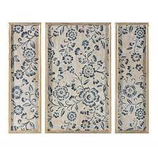 Blue Floral Panel Plaques Set Of 3 Framed Fabric Wall Art Wooden Wall Panels Wooden Wall Art Panels