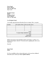 Letter With Price Quote On Goods For Existing Customer Quote Template Job Quotes Estimate Template