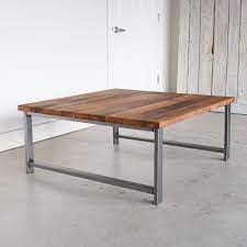 Like the phrase, gathered around the coffee table. Square Reclaimed Wood Coffee Table H Shaped Metal Legs What We Make