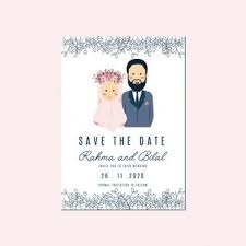 Looking for a beautiful wedding invitation psd templates? Cute Lovely Muslim Couple Portrait Wedding Invitation With Blue Flower