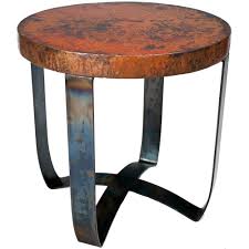 There will be an extended lead time for the 72″ round top. Round Strap End Table With Hammered Copper Top