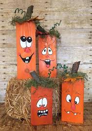 Wooden Pumpkins Hand Painted Pumkins Fall Decor Pumpkin Blocks Halloween Pumpkins Silly Face Pumpkins Halloween Wood Crafts Fall Halloween Crafts Fall Wood Crafts