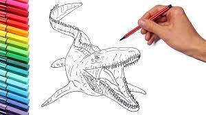 Drawing And Coloring The Mosasaur From Jurassic World Dinosaur Color Pages For Kids Youtube